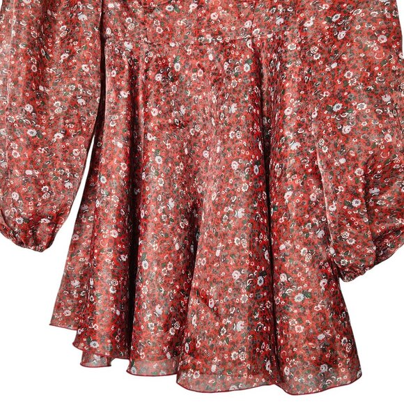 Selkie Princess Crimson Darling Red Floral Puff Sleeve Organza Mini Dress Size S - Picture 7 of 15